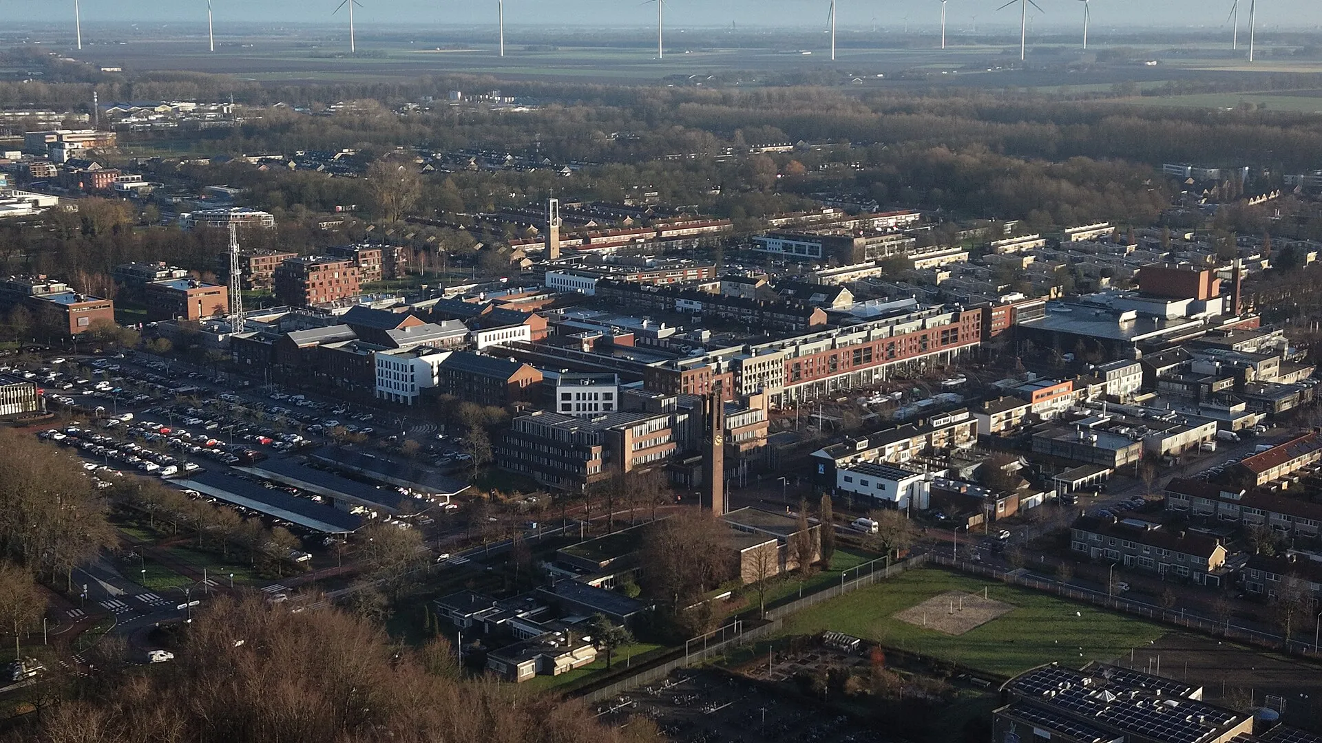 Het centrum van Dronten van bovenaf